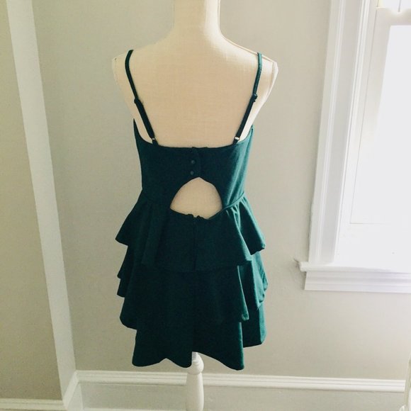 Anthropology Altar'd State Green Tier Ruffle Dress Keyhole Back Size Med - Picture 3 of 6